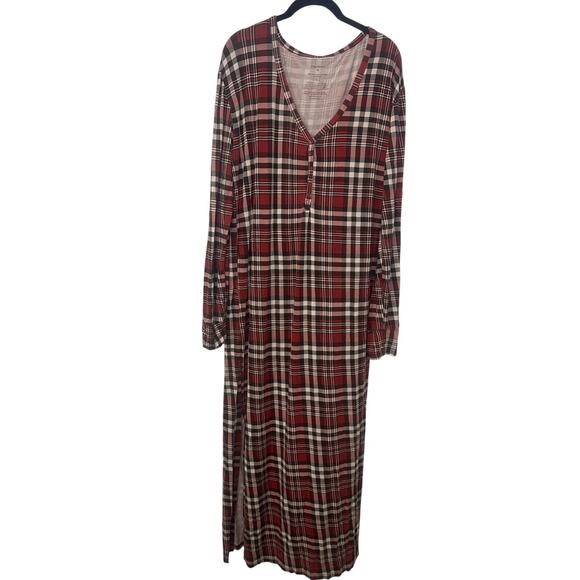 Posh Peanut V-Neck Henley Long Sleeve Nightgown Dress Plus Size 3X Plaid Bamboo - Picture 1 of 5